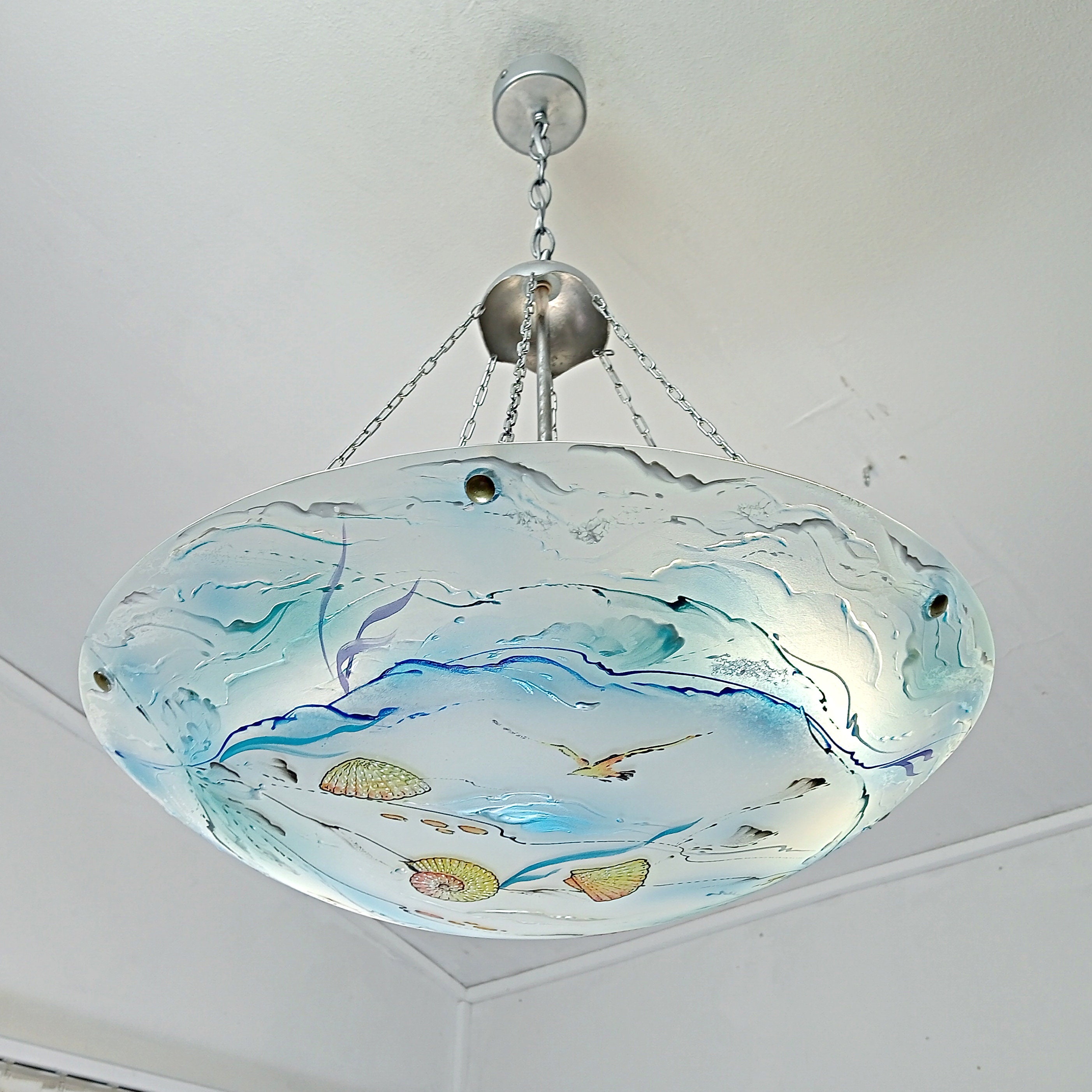 Glass Fishing Float Cluster Pendant Light, 1 Large and 2 Medium Floats 