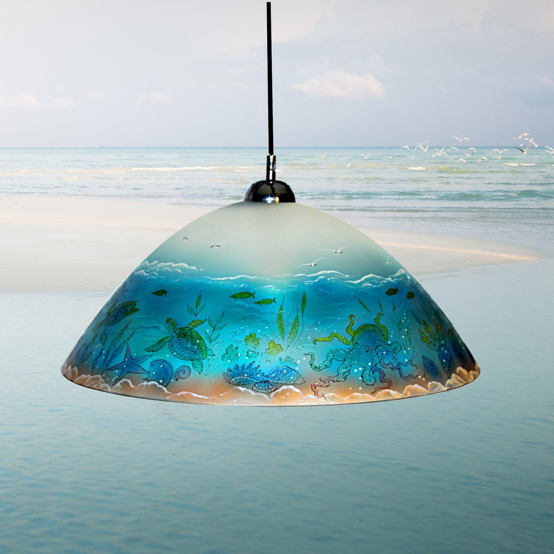 Pendant Light Hand Painted Glass Kitchen Island Lamp Stained Glass ...