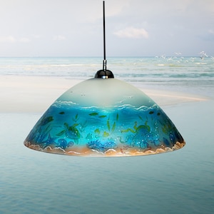 Pendant light Hand painted glass Kitchen island lamp Stained glass light Sea ceiling fixture Nautical light Hanging lamp Home decor