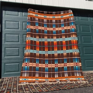 Vintage Handwoven Plaid Multi-Colored Wool Blanket, 68&quot; x 100&quot;
