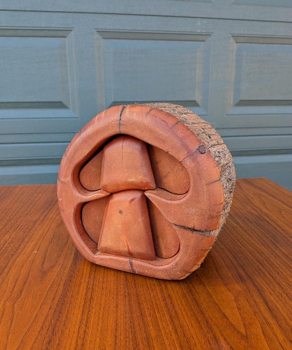 Vintage Spancraft Carved Wooden Log Trinket Box - image 1