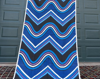 MCM Funky Purple and Blue Wavy Patterned Fabric, 44" x 84"