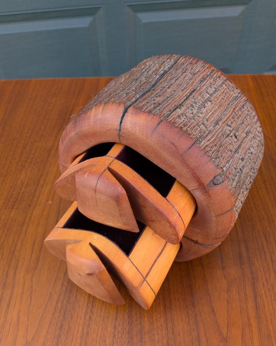 Vintage Spancraft Carved Wooden Log Trinket Box - image 3