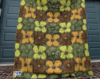 Vintage MCM Retro Wool Floral Blanket in Green by Didas Deken, 62" x 70"
