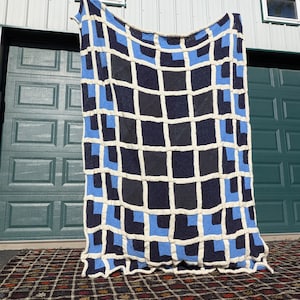 Retro Geometric Hand Knit Wool Blanket, 71&quot; x 87&quot;