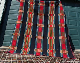 Manta vintage de lana Pendleton de Beaver State con estampado de rayas retro, 80" x 65"