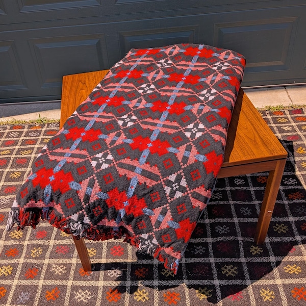 Vintage MCM Welsh Woven Tapestry Blanket by Brynkir, 84" x 88"