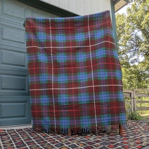 Vintage Plaid Wool Blanket, Made in Scotland