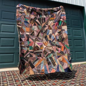 Vintage Hand Embroidered Crazy Quilt Top, 50" x 63"