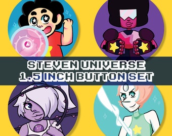 Steven Universe Pinback Buttons: Steven, Garnet, Amethyst, Pearl, Lapis Lazuli, Peridot (1.5" - 6 Pack)
