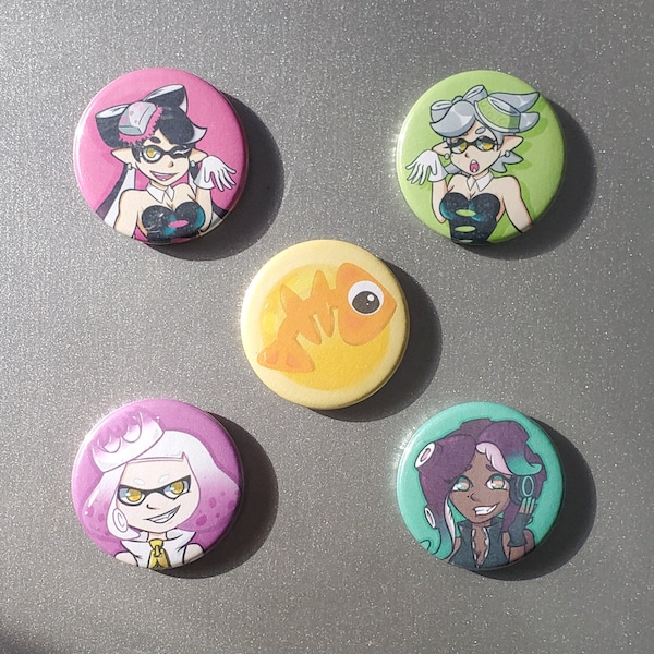 Splatoon 1 & 2 Squid Sisters Callie Marie | Off the Hook Pearl Marina - France | Salmon Run Golden Power Egg - France | Pack aimant de caractère de 5 à 1,5 »