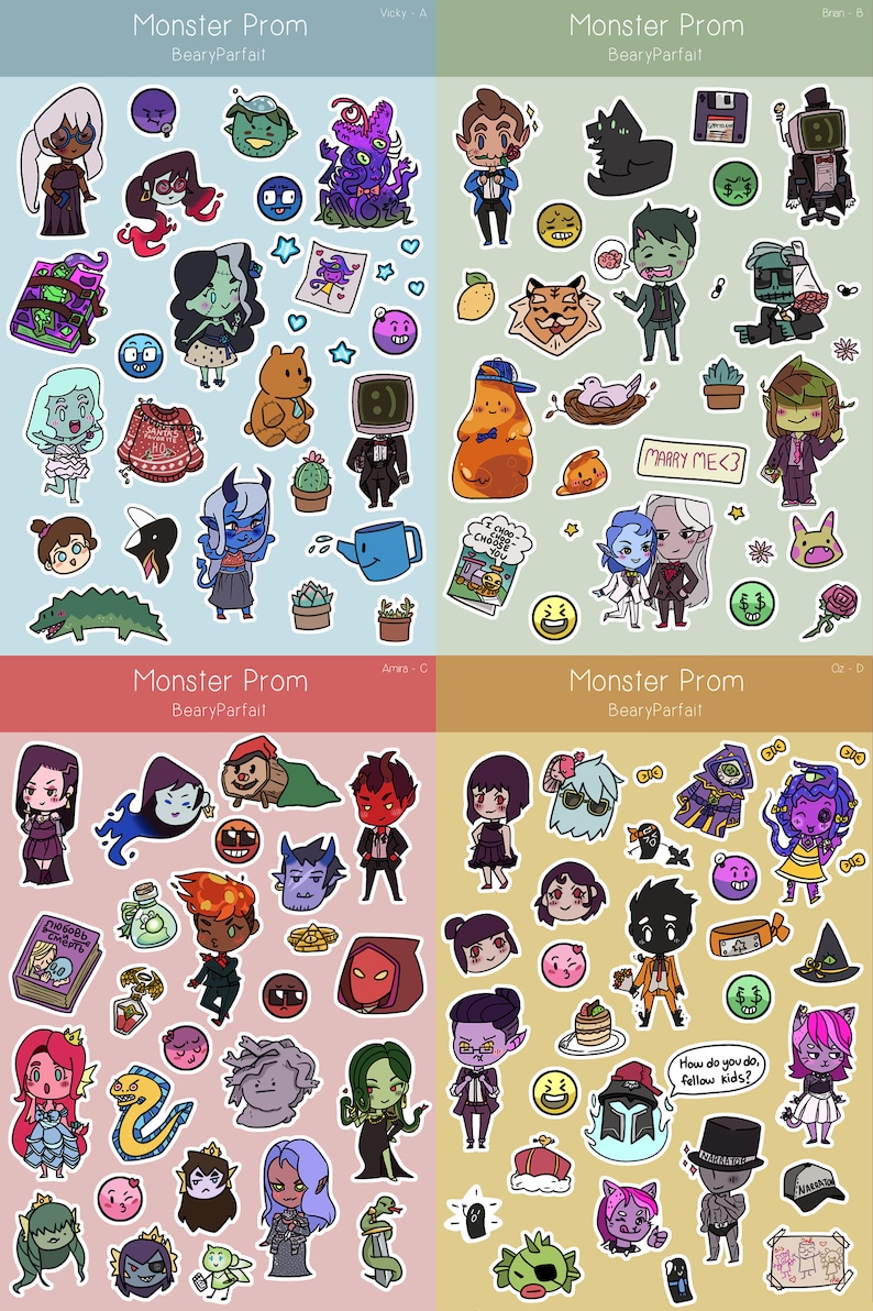 Monster Prom & Monster Camp Sticker Sheets - Etsy