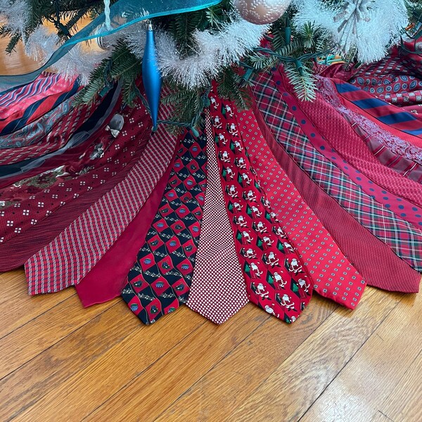 Unique Christmas Tree Skirt from Neckties in Red