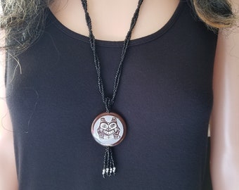 Pacific Northwest Coast Haida Art Beaver and Moon Pendant Necklace