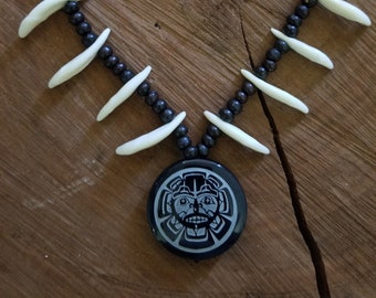 Northwest Coast Native Haida Art Halskette mit Sonnen- und Bärenanhänger für Männer, 61 cm