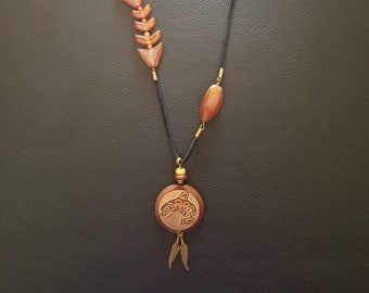 Pacific Northwest Haida Art Orca and Moon Pendant Suede Cord Necklace