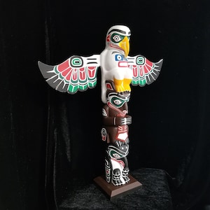 Northwest Coast Haida Art Eagle, Bear And Raven Wood Carved Totem Pole 20.5 image 1