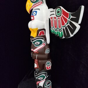 Northwest Coast Haida Art Eagle, Bear And Raven Wood Carved Totem Pole 20.5 image 3