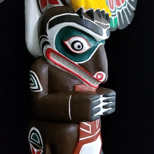 Northwest Coast Haida Art Eagle, Bear And Raven Wood Carved Totem Pole 20.5 image 6