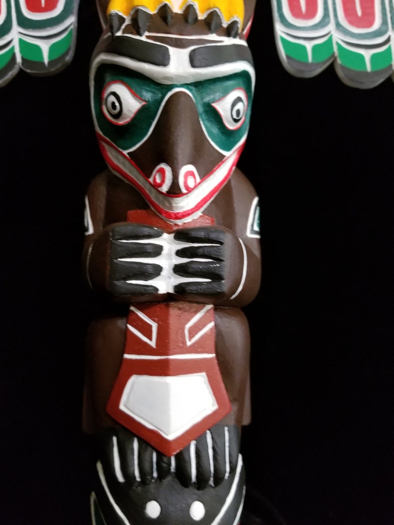 Northwest Coast Haida Art Eagle, Bear And Raven Wood Carved Totem Pole 20.5 image 9