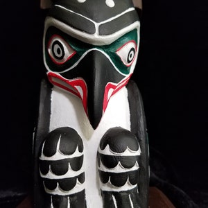 Northwest Coast Haida Art Eagle, Bear And Raven Wood Carved Totem Pole 20.5 image 8