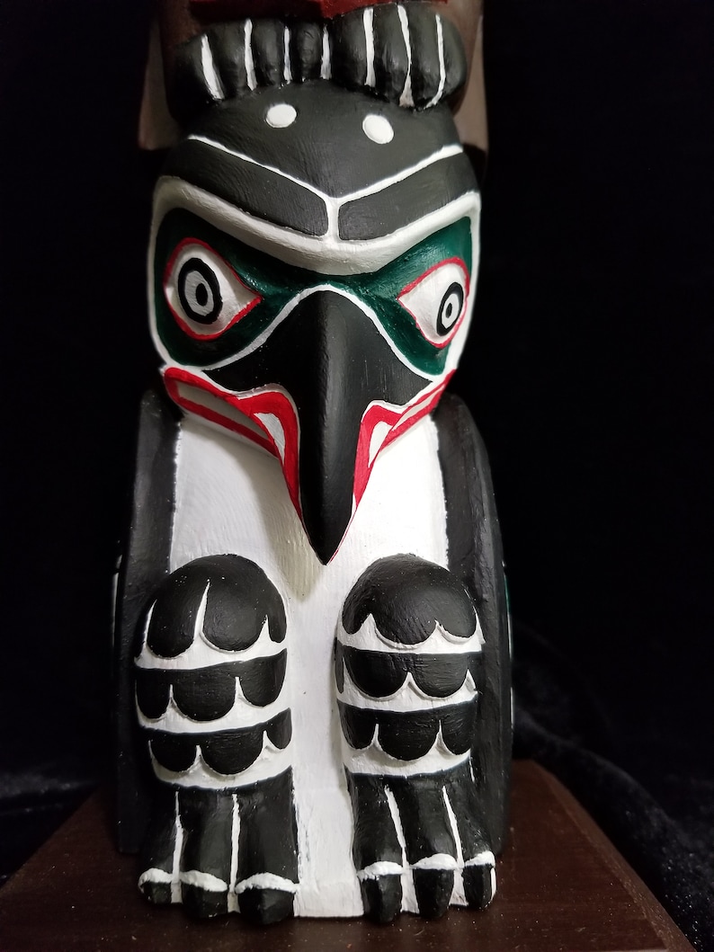 Northwest Coast Haida Art Eagle, Bear And Raven Wood Carved Totem Pole 20.5 image 8