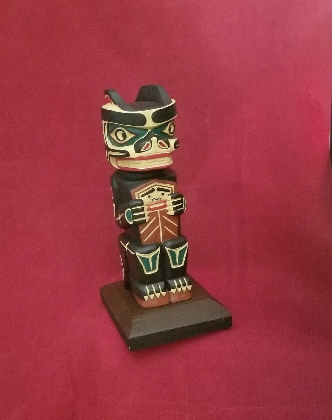 Northwest Coast Haida Art Hand Made Wood Carving Brown Bear Totem Pole ...