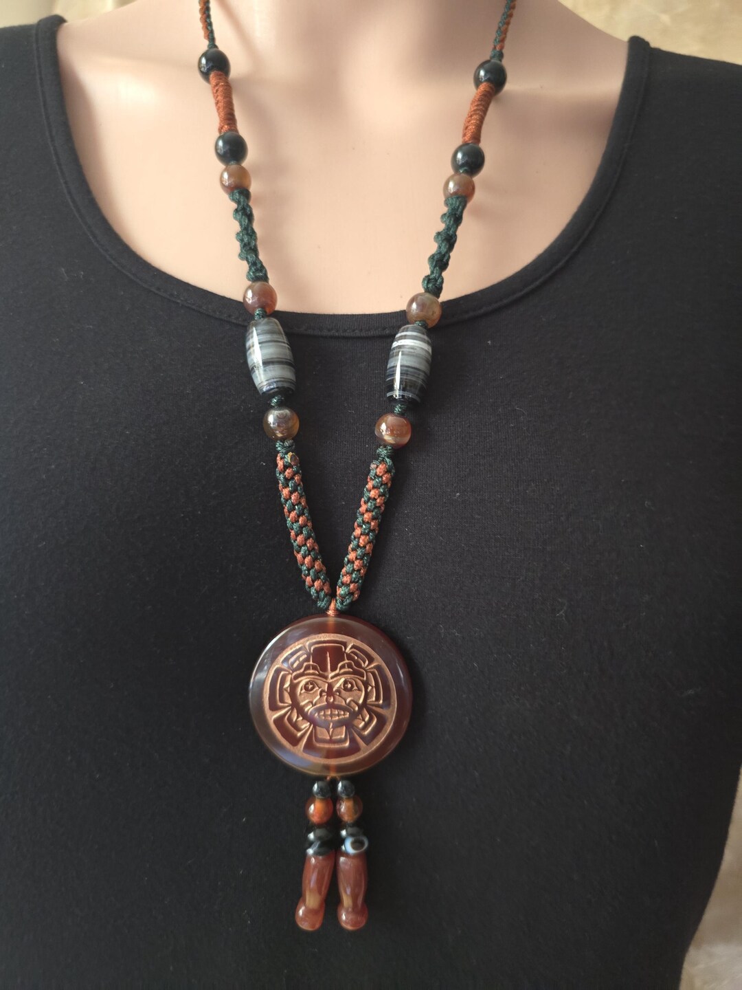Northwest Coast First Nation Sun and Bear Pendant Hand Made Braided ...