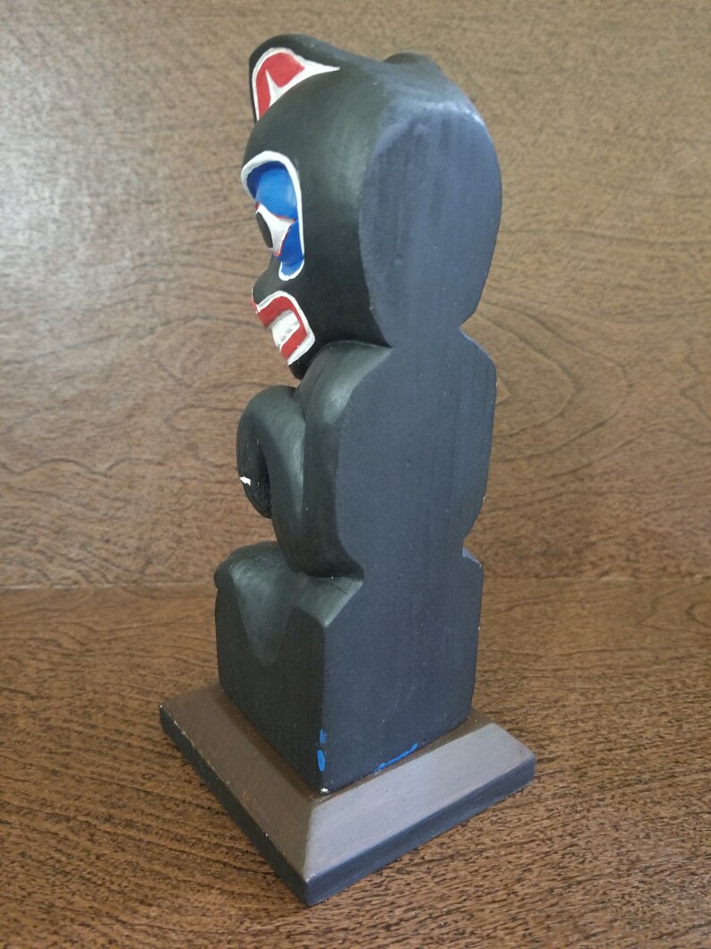 Northwest Coast Native Haida Art Wood Carving Black Bear Totem Pole 7.5 ...