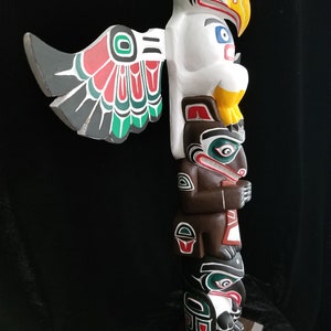 Northwest Coast Haida Art Eagle, Bear And Raven Wood Carved Totem Pole 20.5 image 4