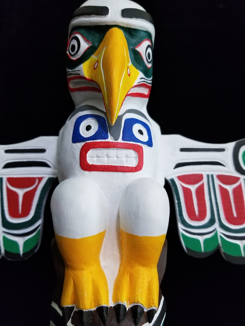 Northwest Coast Haida Art Eagle, Bear and Raven Wood Carved Totem Pole ...