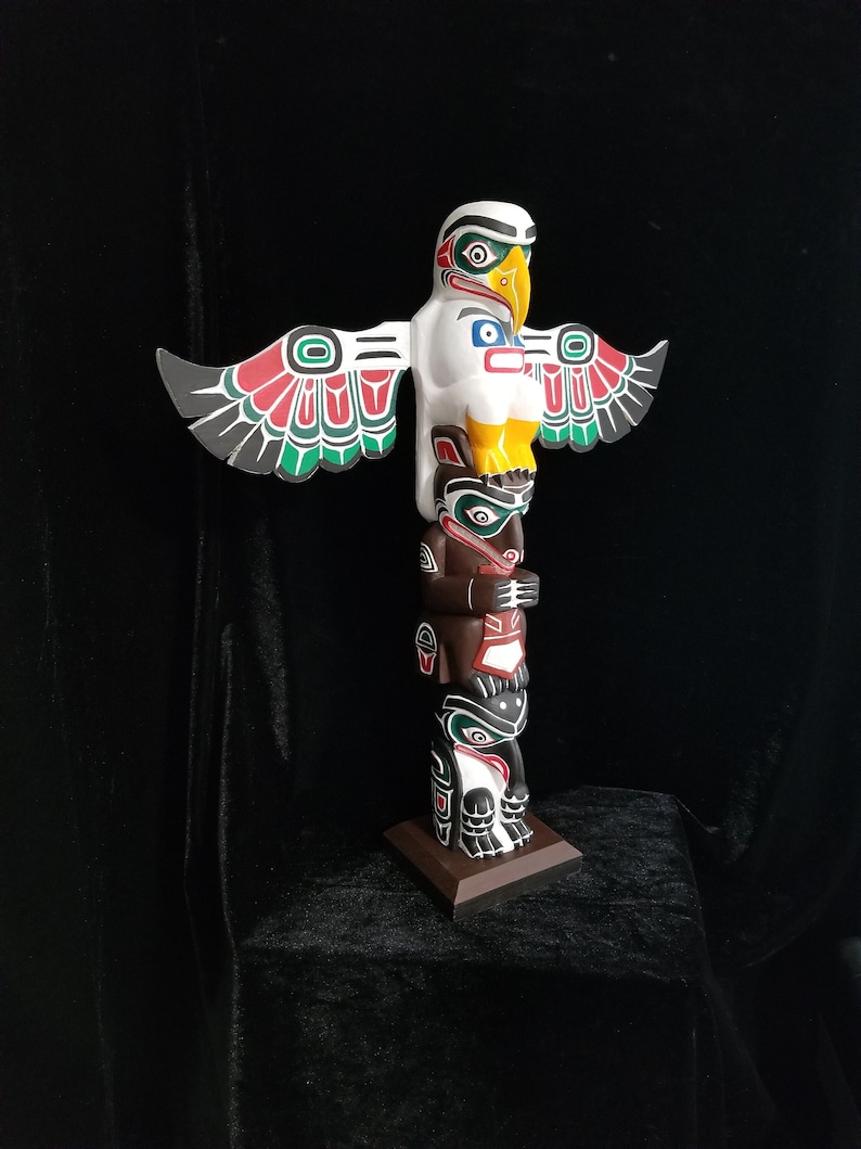 Northwest Coast Haida Art Eagle, Bear and Raven Wood Carved Totem Pole ...