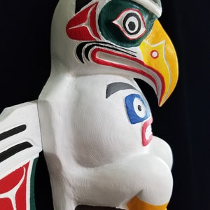 Northwest Coast Haida Art Eagle, Bear And Raven Wood Carved Totem Pole 20.5 image 5