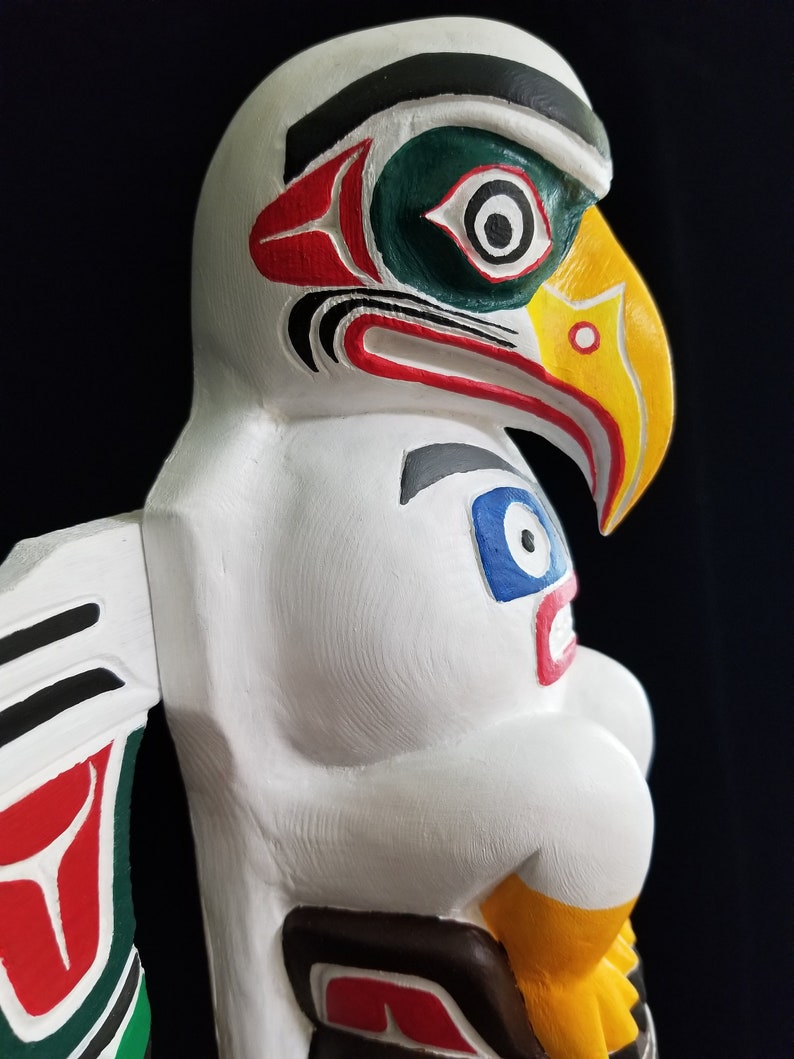 Northwest Coast Haida Art Eagle, Bear And Raven Wood Carved Totem Pole 20.5 image 5