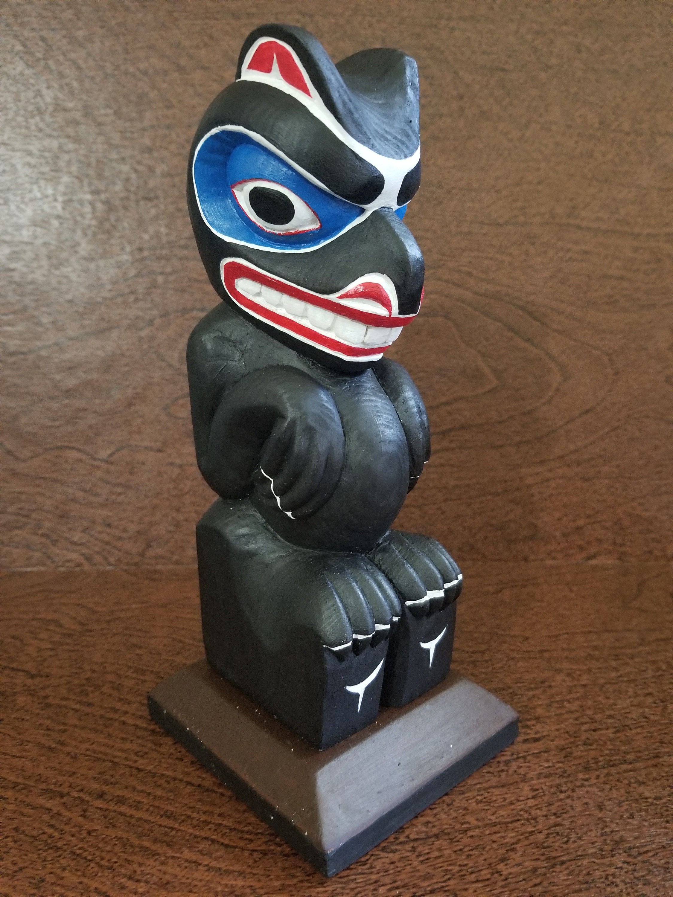 Northwest Coast Native Haida Art Wood Carving Black Bear Totem Pole 7.5 ...