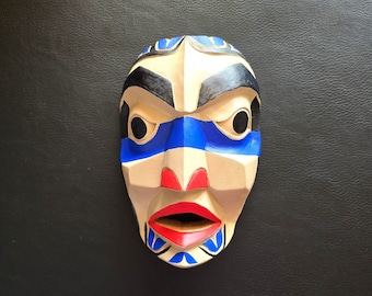 Medium Size Pacific Northwest Coast Hand Made Wood Carved "Spirit of the Potlatch" Mask