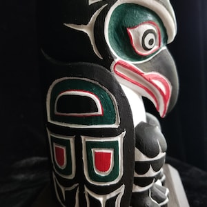 Northwest Coast Haida Art Eagle, Bear And Raven Wood Carved Totem Pole 20.5 image 7