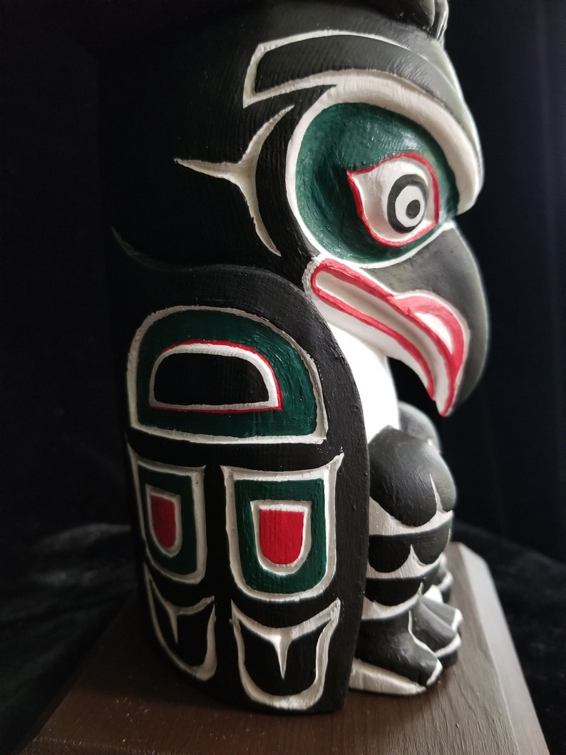 Northwest Coast Haida Art Eagle, Bear And Raven Wood Carved Totem Pole 20.5 image 7