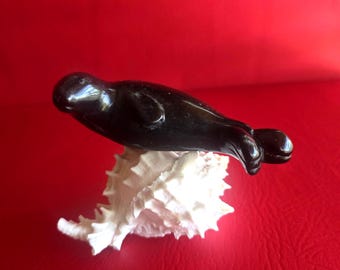 Alaska Black Stone Small Seal Sculpture 4" Width