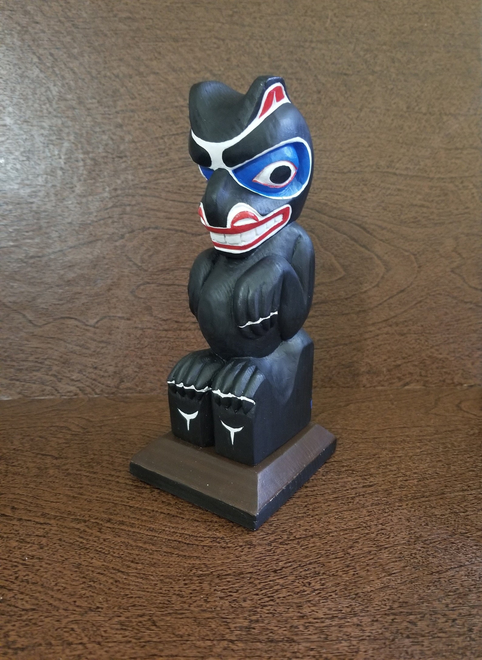 Northwest Coast Native Haida Art Wood Carving Black Bear Totem Pole 7.5 ...