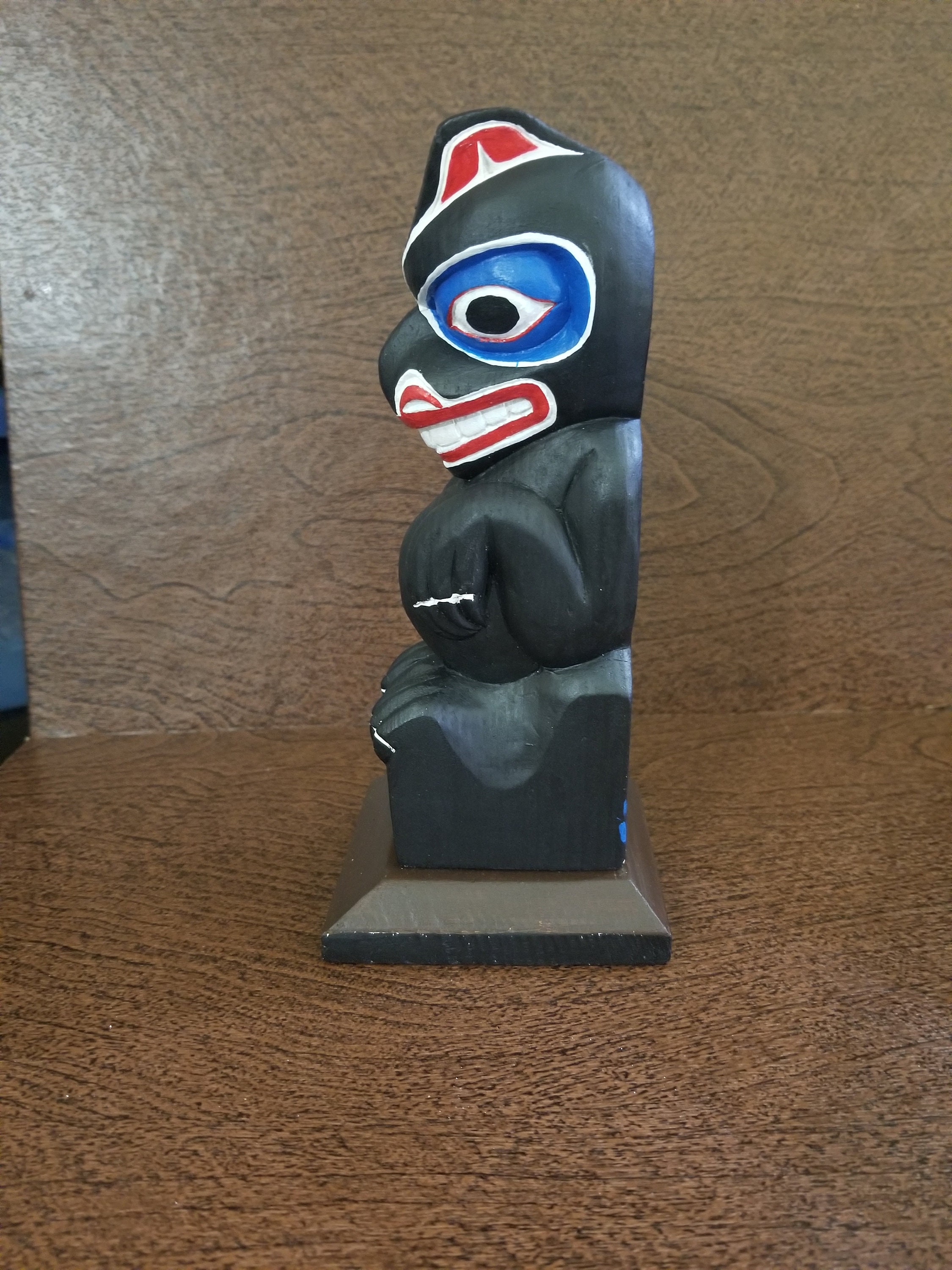 Northwest Coast Native Haida Art Wood Carving Black Bear Totem Pole 7.5 ...
