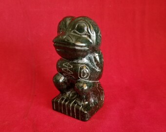 Pacific Frog Statue Northwest Coast  Black Stone Carving Frog Statue