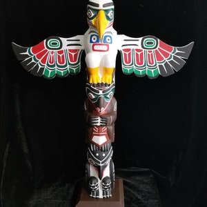 Northwest Coast Haida Art Eagle, Bear And Raven Wood Carved Totem Pole 20.5 image 2