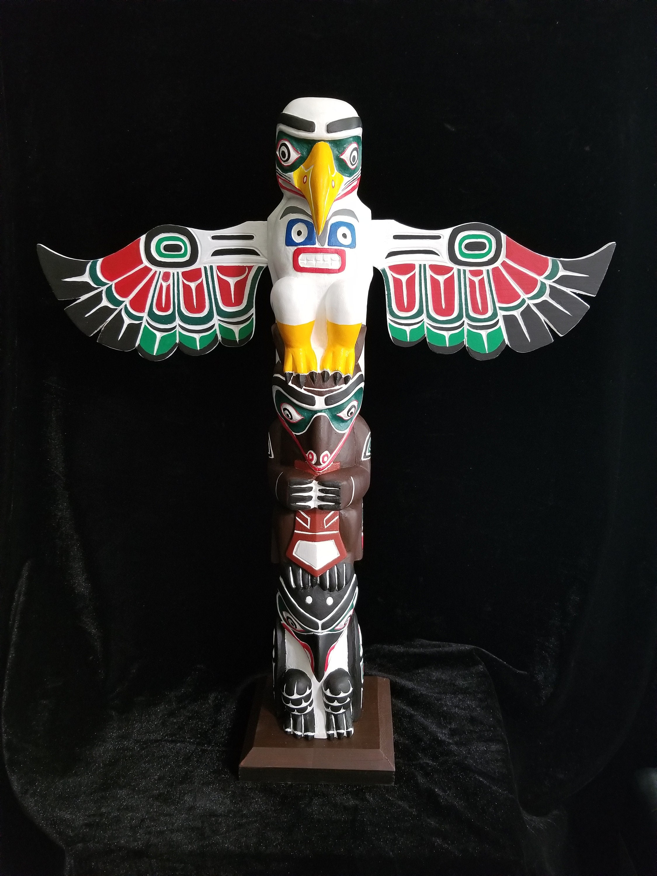 Northwest Coast Haida Art Eagle, Bear and Raven Wood Carved Totem Pole ...
