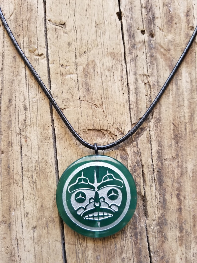 Northwest Coast Native Haida Art Beaver and Moon Pendant Necklace  Adjustable  20120301