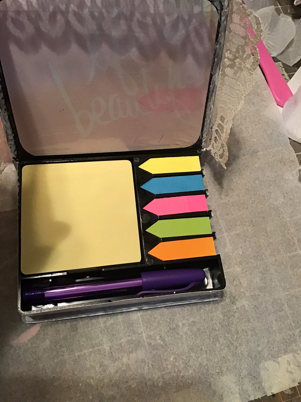 Vintage Pink Altered Sticky Note Holder with Pen postit note Etsy