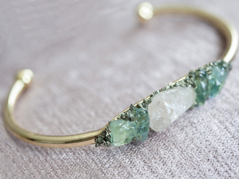 Pink Quartz Bracelet for woman Raw Apatite Cuff Mineral Jewelry Gold Bangle Bracelet Boho Bracelet Boho Gemstone Bracelet Dainty Bracelet