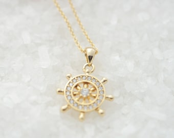 Ship Wheel Necklace, Helm Necklace, Nautical Necklace, Best Friends Jewelry, Nautical Jewelry, Ocean Beach Sea Jewelry, Travel Jewelry Gift