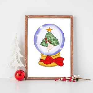 Impressão de arte de globo de neve, impressão de arte de Natal do quebra-nozes, decoração de parede de Natal, cartões de felicitações de feriados, ilustração de moda de Natal Clara