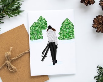 Winter Wonderland Cards Set, NYC Christmas Cards Sets, Winter Stationery, Holidays Greeting Cards, Skiing Art Print, Christmas Stationery